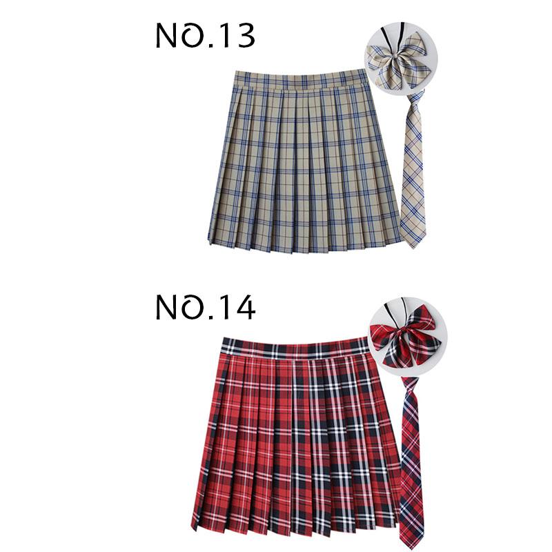 制服 学生制服スカート 3点セット 蝶結び+ネクタイ+スカート35タイプ チェック柄プリーツスカート(スクール?制服) 女子高生スカート レ