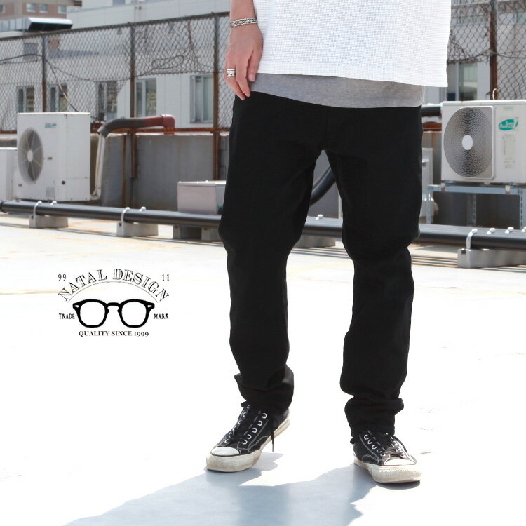 楽天BrownFloor clothingネイタルデザイン NATAL DESIGN デニム ボトムス パンツ サルエル S600-s Sarouel Pants Stretch -ALL BLACK-