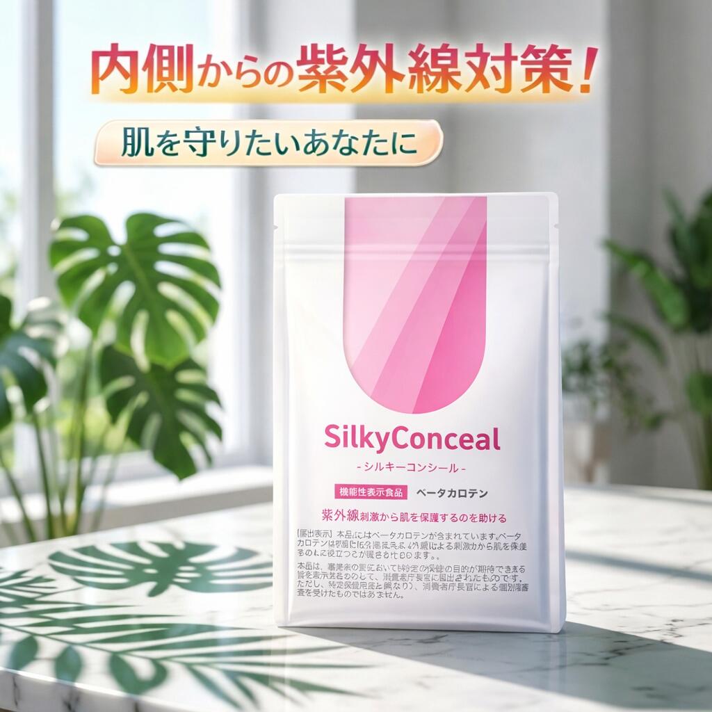［機能性表示食品］ シルキーコンシール ｜ 飲む 日焼け止め サプリ 紫外線 対策 UV 対策 太陽 対策 日焼け 防止 β-カロテン ビタミン サプリメント 1日1粒 30粒入り 【送料無料】