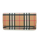 【最大3000円OFFクーポン★5/17(月)14:00まで】バーバリー 長財布 BURBERRY 8005384 A3358 財布 ヴィンテージチェック&レザー VINTAGE CHECK AND LEATHER コンチネンタルウォレット レディース CRIMSON イエローブラウン系/レッド系 赤【 送料無料】