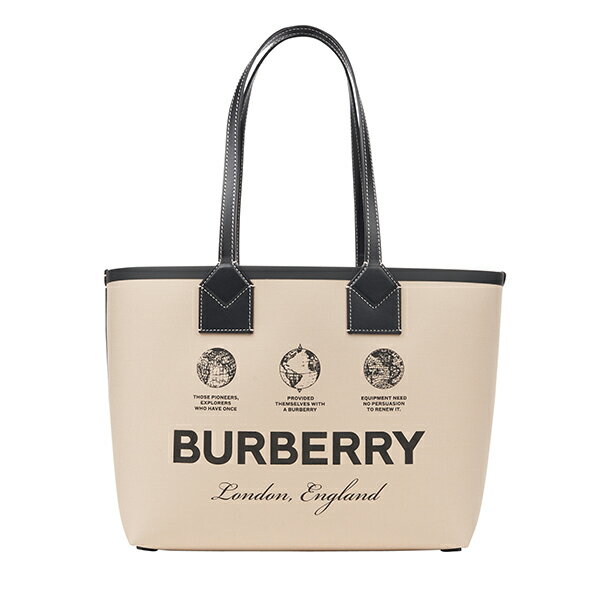 バーバリー トートバッグ（レディース） 【最大5,000円OFFクーポン配布中】バーバリー トートバッグ BURBERRY ラベルプリント 8063120 A1435 レディース ベージュ ブラック 黒