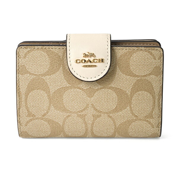 【10%OFF★楽天スーパーSALE対象！】コーチ 2つ折り財布 COACH シグネチャー C0082 IMDQC レディース ライトベージュ ホワイト 白のサムネイル