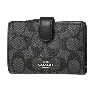 コーチ アウトレット 2つ折り財布 COACH OUTLET F23553 SVDK6 財布 シグネチャー SIGNATURE ミディアム コーナー ジップ レディース BLACK SMOKE/BLACK ブラックスモーク/ブラック 黒 クリスマス メタルロゴ ID窓 シンプル【 ファクトリー 正規 アウトレット 送料無料