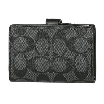 コーチ アウトレット 2つ折り財布 COACH OUTLET F23553 SVDK6 財布 シグネチャー SIGNATURE ミディアム コーナー ジップ レディース BLACK SMOKE/BLACK ブラックスモーク/ブラック 黒 クリスマス メタルロゴ ID窓 シンプル【 ファクトリー 正規 アウトレット 送料無料