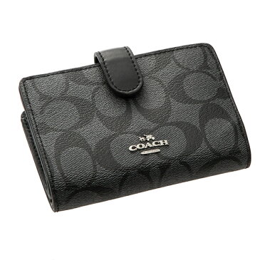 コーチ アウトレット 2つ折り財布 COACH OUTLET F23553 SVDK6 財布 シグネチャー SIGNATURE ミディアム コーナー ジップ レディース BLACK SMOKE/BLACK ブラックスモーク/ブラック 黒 クリスマス メタルロゴ ID窓 シンプル【 ファクトリー 正規 アウトレット 送料無料