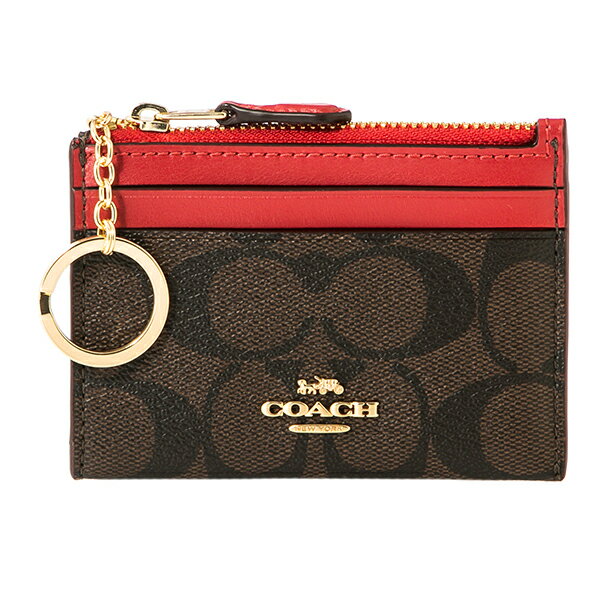 【最大3000円OFFクーポン★7/28(水)14：00まで】コーチ アウトレット コインケース COACH OUTLET F88208 IML72 財布 SIGNATURE シグネチャー ミニ スキニー IDケース レディース BROWN(ブラウン)/TRUE RED(トゥルーレッド) ブラウン 茶/レッド 赤/ゴールド【 アウトレッ