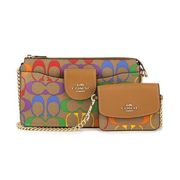 【1万円以上で500円OFFクーポン★8/4(水)14：00まで】コーチ アウトレット ショルダーバッグ COACH OUTLET C4697 IMMU4 バッグ レインボー シグネチャー RAINBOW SIGNATURE ポピー チェーン クロスボディー レディース LIGHT SADDLE MULTI(ライトサドルマルチ) ブラウン 茶/