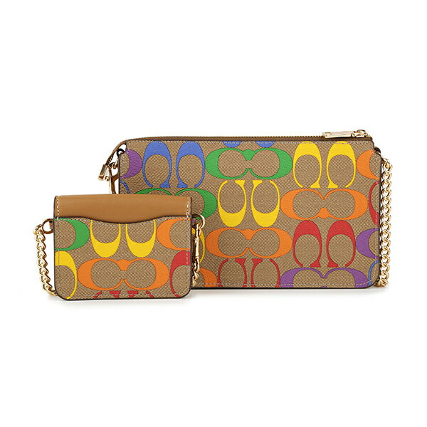 【1万円以上で500円OFFクーポン★8/4(水)14：00まで】コーチ アウトレット ショルダーバッグ COACH OUTLET C4697 IMMU4 バッグ レインボー シグネチャー RAINBOW SIGNATURE ポピー チェーン クロスボディー レディース LIGHT SADDLE MULTI(ライトサドルマルチ) ブラウン 茶/