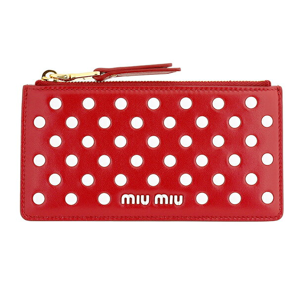 【最大5000円OFFクーポン対象】ミュウミュウ カードケース MIU MIU ドットスタッズ 5MB006 2DRA F0976 レディース レッド 赤 ホワイト 白