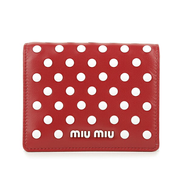 【最大5,000円OFFクーポン対象】ミュウミュウ 2つ折り財布 MIU MIU ドットスタッズ 5MV204 2DRA F0976 レディース レッド 赤 ホワイト 白