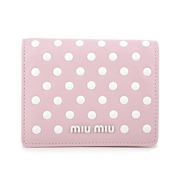 ミュウミュウ 財布（レディース） 【最大5000円クーポン対象】ミュウミュウ 2つ折り財布 MIU MIU ドットスタッズ 5MV204 2DRA F0V4C レディース ピンク ホワイト