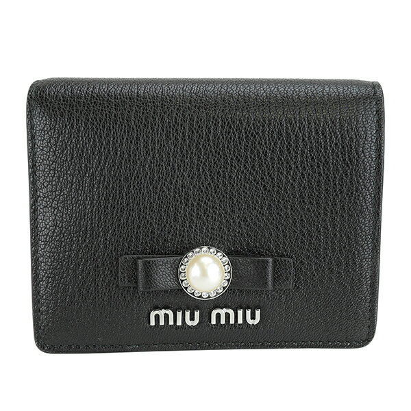 【最大5000円OFFクーポン対象】ミュウミュウ 2つ折り財布 MIU MIU マドラス パール 5MV204 2F3R F0002 レディース ブラック 黒