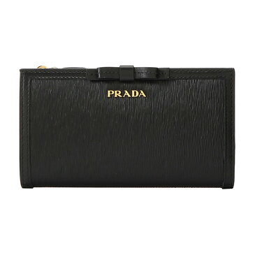 プラダ 2つ折り財布 PRADA 1ML009 2B6S F0002 財布 ヴィッテロ ムーヴ フィオッコ VITELLO MOVE FIOCCO レディース NERO(ネロ) ブラック 黒 メタルロゴ リボン キュート【 送料無料】