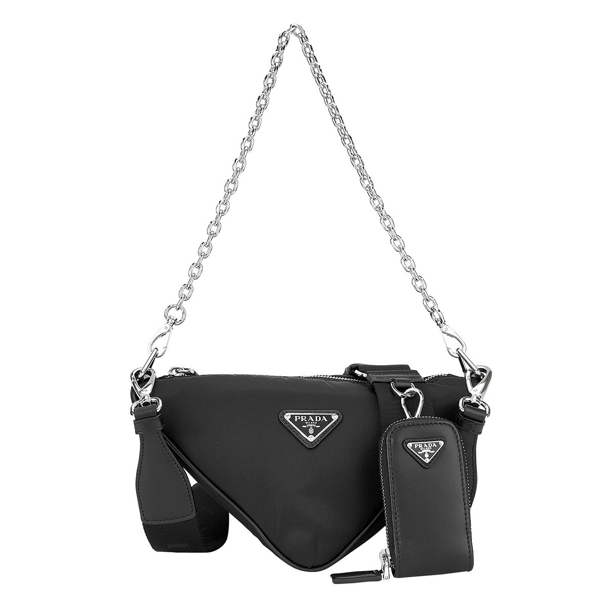 【最大5000円クーポン対象4/12 14:00まで】プラダ ショルダーバッグ PRADA トライアングル 1BH190 RDLN F0002 VN2M レディース ブラック 黒 シルバー 銀のサムネイル