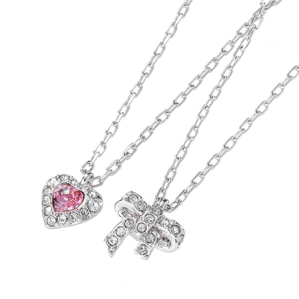 スワロフスキー ネックレス SWAROVSKI 5055953 アクセサリー Treasure Heart Bow Mini トレジャー ハート ボウ ミニ ペンダント レディース シルバー/クリア/ピンク ハートモチーフ リボンモチーフ パヴェ 2本セット キュート シンプル【 送料無料】