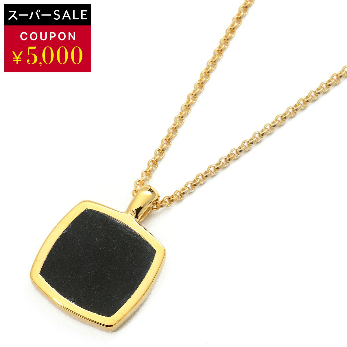 TOM WOOD Cushion Pendant Onyx Gold