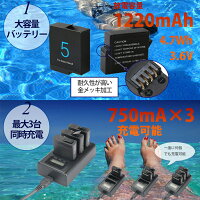 GoProHERO5用高品質バッテリー2個+充電量表示機能搭載充電器セット/過電流過充電保護機能付き