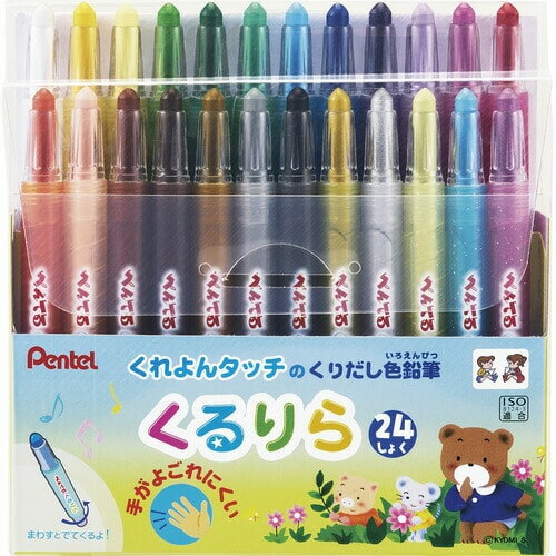 Rakuten - くり出し式 色鉛筆 くるりら 24色セット 限定色入 プラスチック軸 汚れにくい 折れにくい クレヨン 子供 日本製 ぺんてる GTW-16 - 送料無料※800円以上 メール便発送