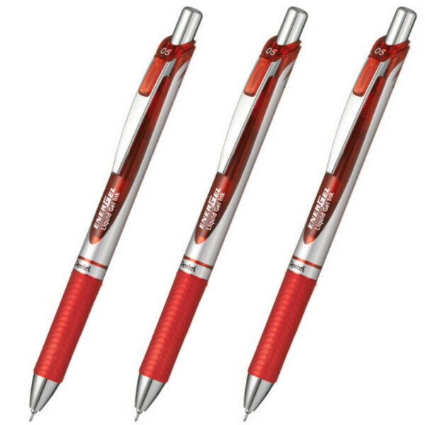 ぺんてる ノック式エナージェル シルバー軸 0.5mm 赤 BLN75Z-B 3個セット BLN75Z-B_SET3 - 送料無料※800円以上 メール便発送