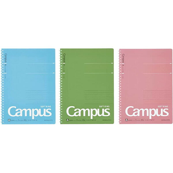 コクヨ キャンパス ソフトリングノート ドット入り罫線 A罫 セミB5 40枚 3色セット ス-S111AT-B ス-S111AT-G ス-S111AT-P -...