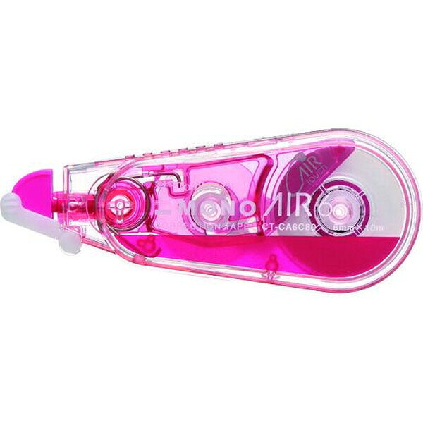 商品名トンボ鉛筆 修正テープ モノエアー ピンク CT-CA6C80 6mm×10m 静音設計 使い切り説明独自機構「エアータッチシステム」搭載の修正テープ「モノエアー」使い始めから使いきるまで驚くほど軽く消せる修正テープです。デスクの引き出しにもすっきり収まるボディサイズでありながら、10mのテープを搭載しています。テープを引くときの気になる音を低減しました。保管時に周りを汚しません。片手で簡単にカバーの開閉ができます。軽い力でも修正テープが紙面にしっかりフィットし、上書きしても削れにくい高品質のテープです。【サイズ】本体:幅31×厚さ17×全長78mm　テープ:幅6mm×長さ10m【重量】15g【カラー】ピンク【材質】PS樹脂【仕様】使い切り・縦引きタイプ品番CT-CA6C80この商品について 必ずご確認ください配送についてメール便での配送になります。→ご利用の際は必ずお読みください 最低購入価格について 当店では、最低購入金額を800円（税込）以上としています。 →詳細はこちら返品→返品・交換・キャンセルについて※メール便は、日時指定、代金引換、ギフトラッピング・熨斗サービスに対応しておりません。