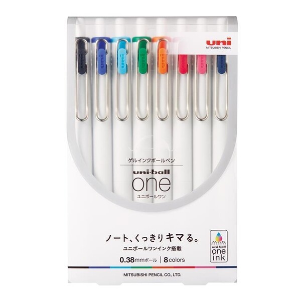 三菱鉛筆 ゲルインクボールペン uni-ball one ユニボール ワン 0.38mm 8色アソート UMNS388C - 送料無料※800円以上 メール便発送のサムネイル