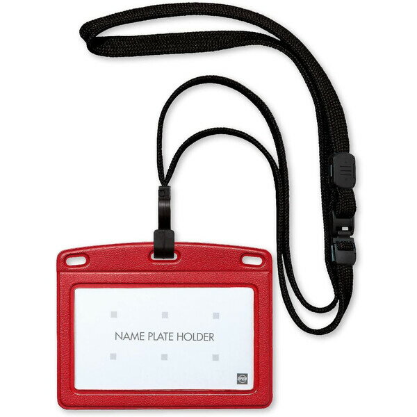 オープン 吊り下げ名札 フック式 レザー調 ヨコ名刺 1枚 レッド×ブラック NL-24P-3 - 送料無料※800円以..