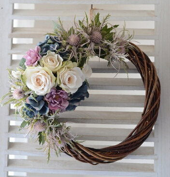 ■春秋色リース■春秋色カラーリース■シック リース■リース 造花■キット・材料・花材・マニュアル■リース 手作りキット■エリンジウム リース 手作りキット■リース 光触媒・リース人気・リース玄関・オータムカラー