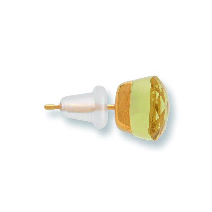 【シリーズ累計 500本突破！】レモンクォーツ 一粒石 クッションカット スタッドピアス K10YG (石枠シルバー) 天然石 黄色 大粒 デミファインジュエリー 誕生日 記念日 プレゼント アクセサリー クリスマス ギフト カラーストーン 水晶 スクエア 両耳用 シリコンキャッチ