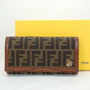 フェンディ【FENDI】 ズッカ柄キャンバスXレザー二つ折り長財布 かぶせ【中古】