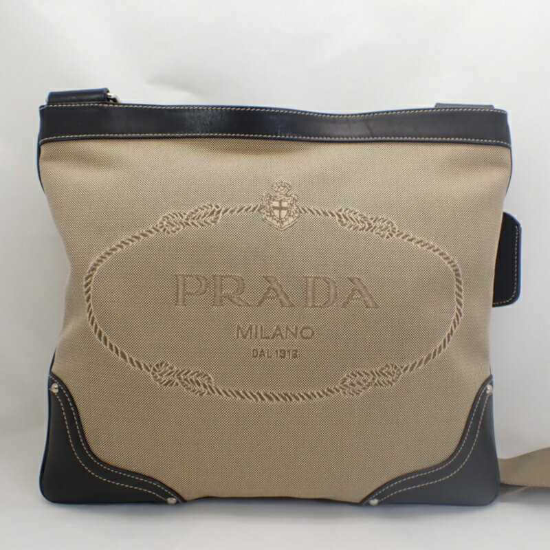 プラダ【PRADA】ロゴジャガード斜め掛けショルダーバッグLOGO　JACQUARDベージュxブラック＊BT0536【中古】