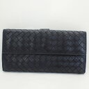 ボッテガヴェネタレザーイントレチャートWホック長財布ブラック＊134075【BOTTEGA VENETA】【中古】