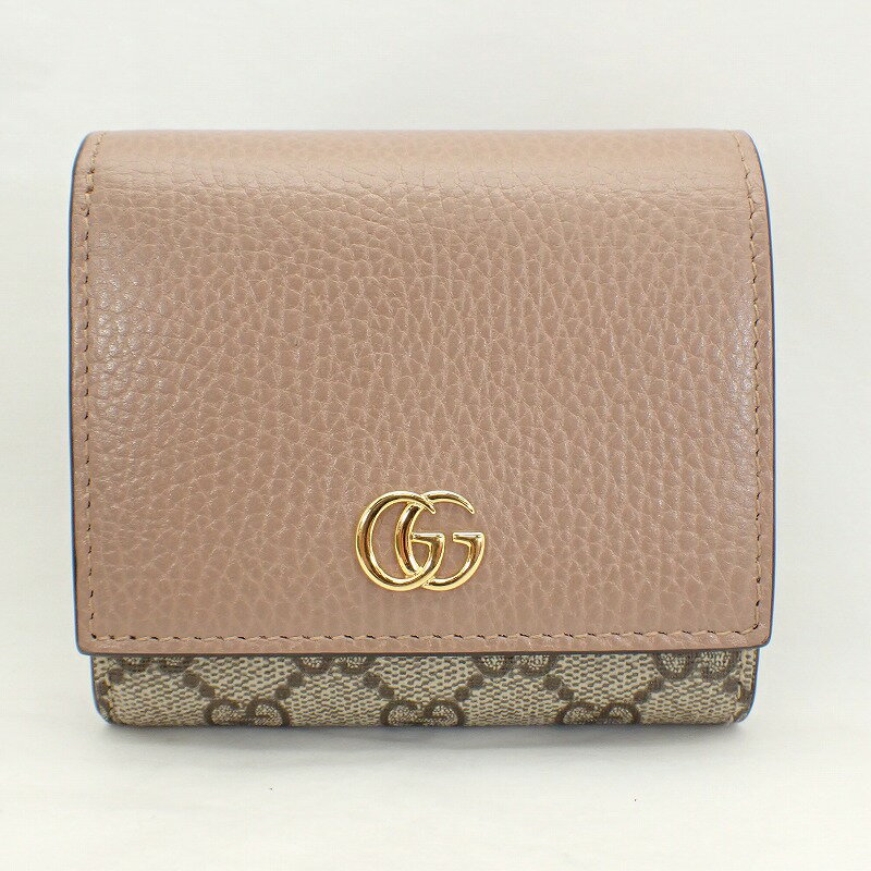 グッチ【GUCCI】GGマーモントGGスプリームキャンバスXレザー二つ折り財布＊598587【中古】