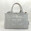 プラダ【PRADA】カナパ2WAYトートバッグキャンバスライトグレーイタリア製【中古】