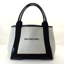 バレンシアガ【BALENCIAGA】ネイビーカバストートバッグキャンバスxレザー*339933【中古】