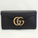 グッチ【GUCCI】GGマーモントレザーファスナー小銭入れ二つ折り長財布＊400986ブラック【中古】