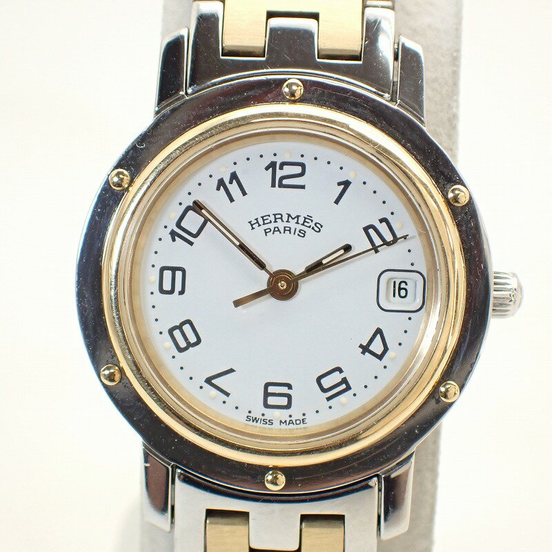 エルメス【HERMES】クリッパーSS白文字盤デイト付きレディースクォーツ＊CL4.220腕時計【中古】