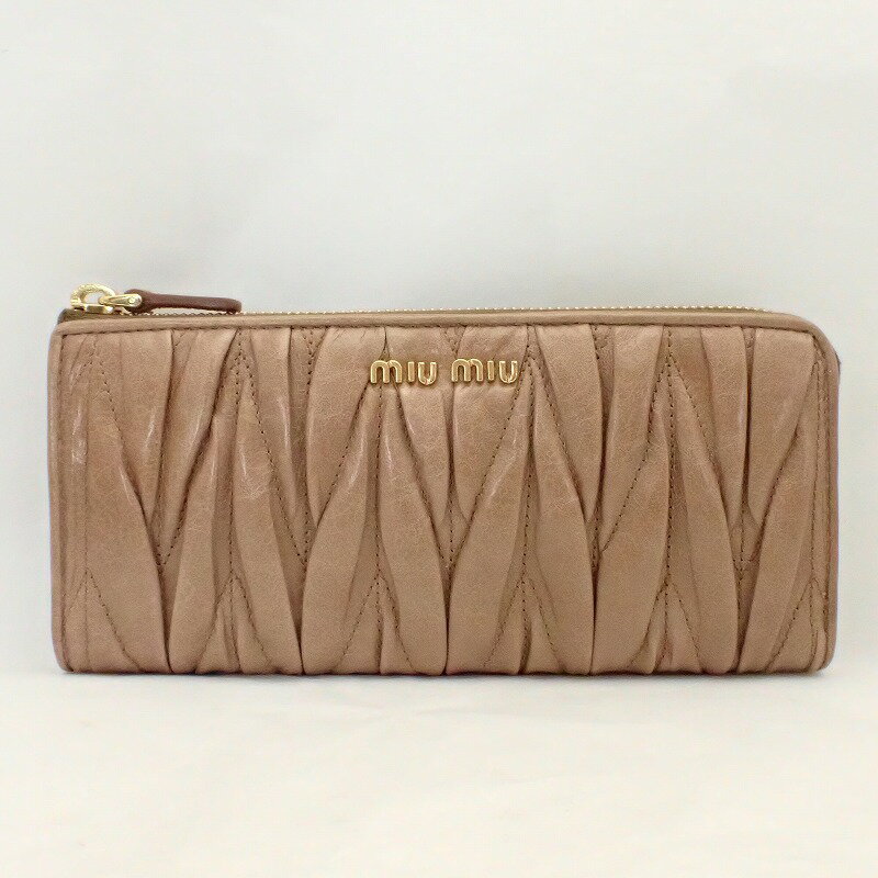 ミュウミュウ【MIUMIU】マテラッセL字ファスナー長財布レザーベージュ＊5M1183【中古】