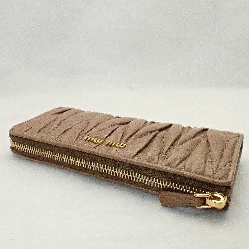 ミュウミュウ【MIUMIU】マテラッセL字ファスナー長財布レザーベージュ＊5M1183【中古】