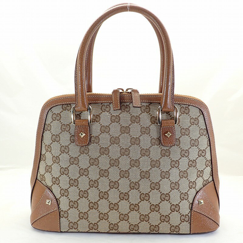 Rakuten - グッチ【GUCCI】GGキャンバスXレザーハンドバッグベージュxブラウン＊131023【中古】