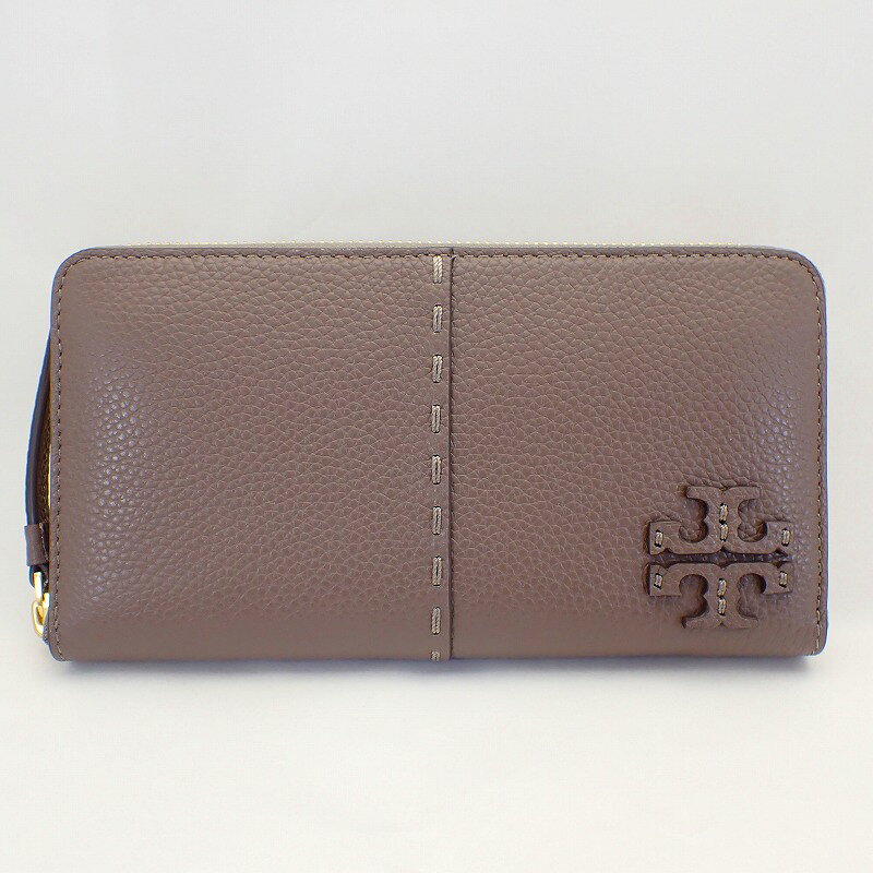 Rakuten - トリーバーチレザーラウンドファスナー長財布グレージュ【TORY BURCH】【中古】