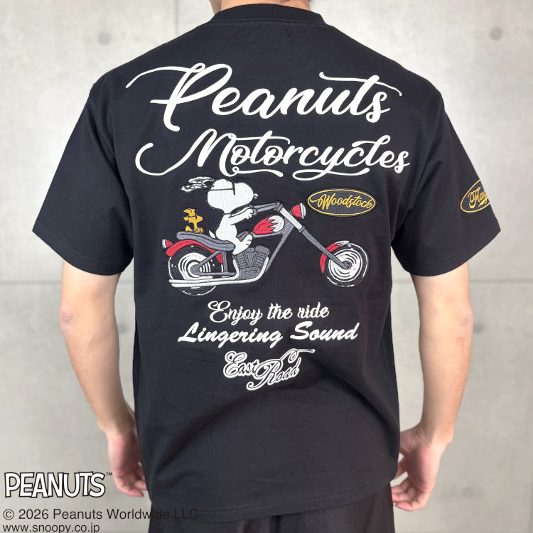 Rakuten - スヌーピーxFLAGSTAFFコラボ半袖Tシャツ 462021 PEANUTS MOTORCYCLE（ブラック） アメカジ キャラクター PEANUTS バイク