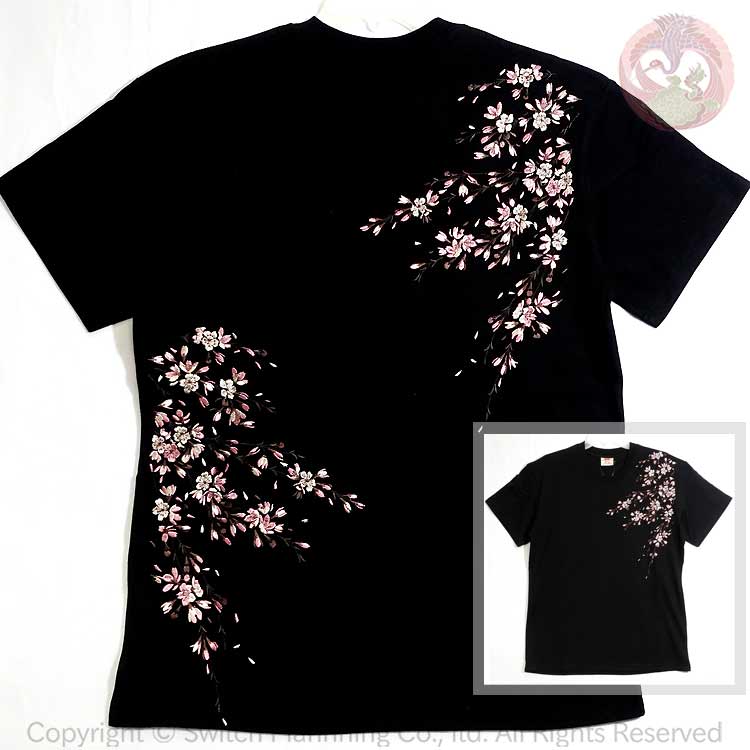 Rakuten - 和柄T 花旅楽団 はなたびがくだん スクリプト 桜刺繍半袖Tシャツ ST-602 