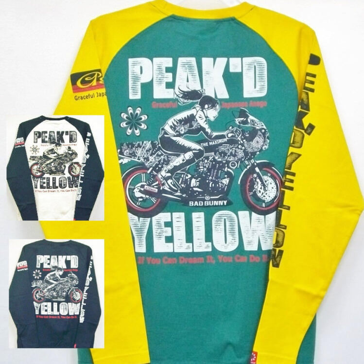 ピークドイエロー Peak'd Yellow 長袖T ロンT PYLT-223 BIKE 和柄 アメカジ ロック お姉ちゃん 女の子 カフェレーサー