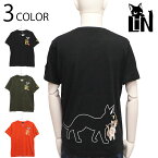 LIN りん ラミは面倒見がいいんだニャ 半袖 Tシャツ （ AL-75067 ） 半袖 Tシャツ 黒猫 三毛猫 猫 ネズミ いたずら プリント ブラック カーキ オレンジ 3色展開 送料無料
