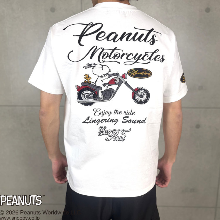 Rakuten - スヌーピーxFLAGSTAFFコラボ半袖Tシャツ 462021 PEANUTS MOTORCYCLE（ホワイト） アメカジ キャラクター PEANUTS バイク