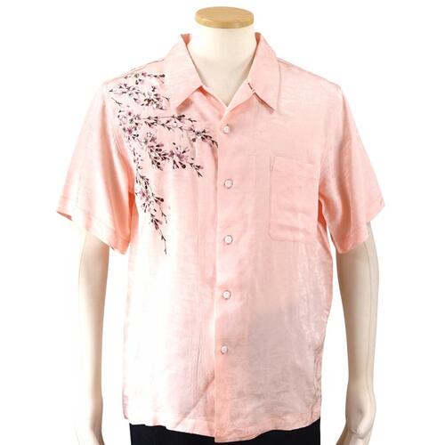 花旅楽団 桜刺繍ジャガード半袖開襟シャツ SS-001 /和柄 和 クールビズ はなたびがくだん・スクリプト