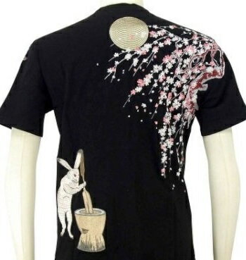 花旅楽団 はなたびがくだんスクリプト刺繍半袖Tシャツ ST-803 桜とウサギ