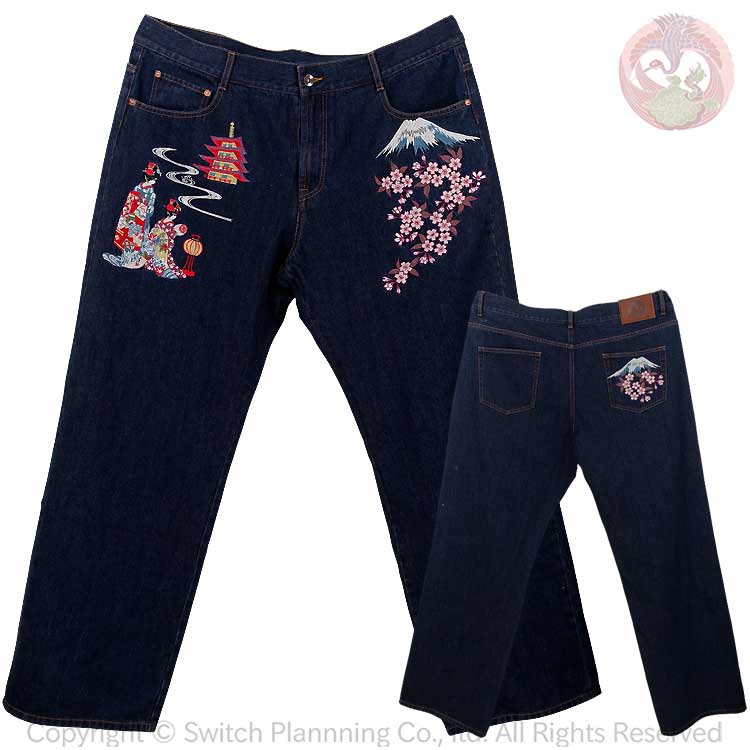 Rakuten - 花旅楽団 はなたびがくだん スクリプト 富士舞妓刺繍デニムパンツ SP-003 和柄 