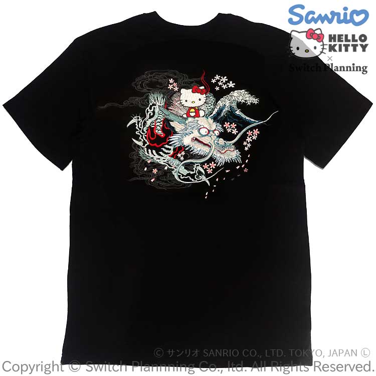 龍頭 ハローキティ 刺繍 半袖Tシャツ HKST-003 サンリオ Hello Kitty riding on a dragon's head short sleeve embroidered T-shirts